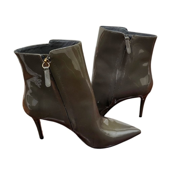 J. Crew Women size 8.5 Khaki Patent Leather Shoe High-Heel Ankle Boot AE854 - Picture 6 of 12